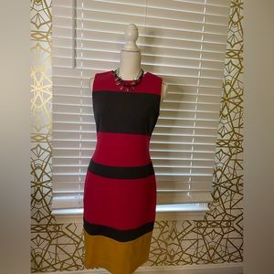 Pink + Gray + Mustard Color Blocked Dress | Calvin Klein | 4